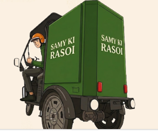Samy Ki Rasoi green delivery van
